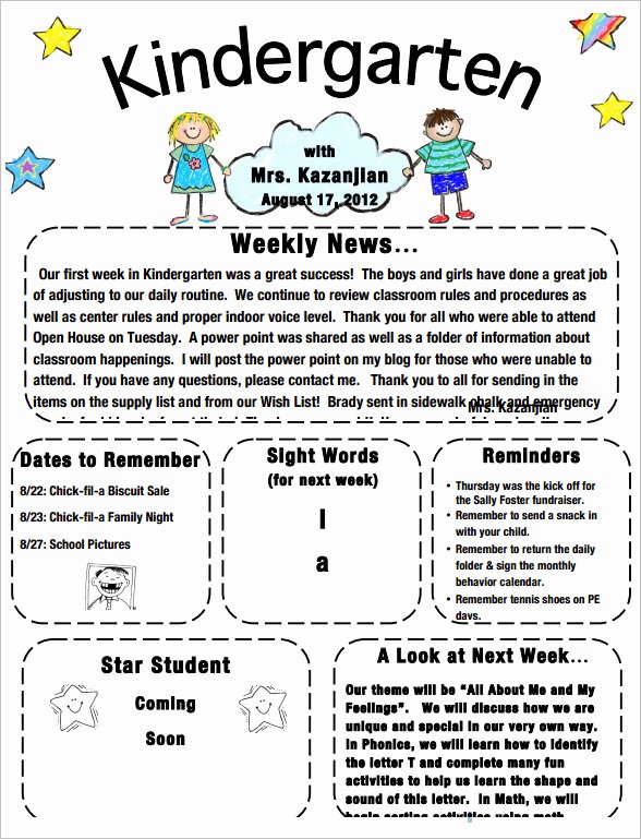 Kindergarten Newsletter Examples Reverse Search
