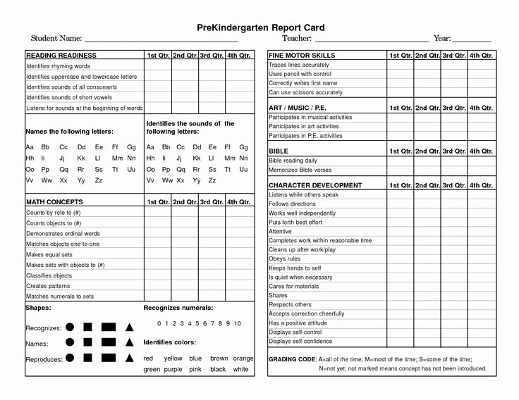 Kindergarten Report Card Templates D Templates