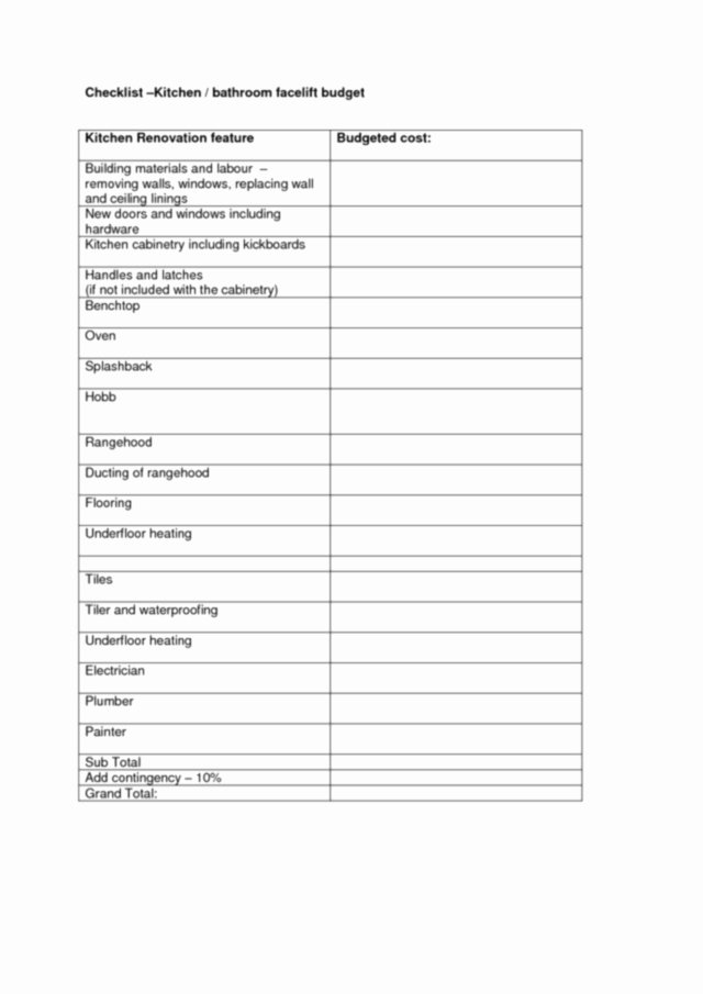 Kitchen Remodel Checklist Excel Bud