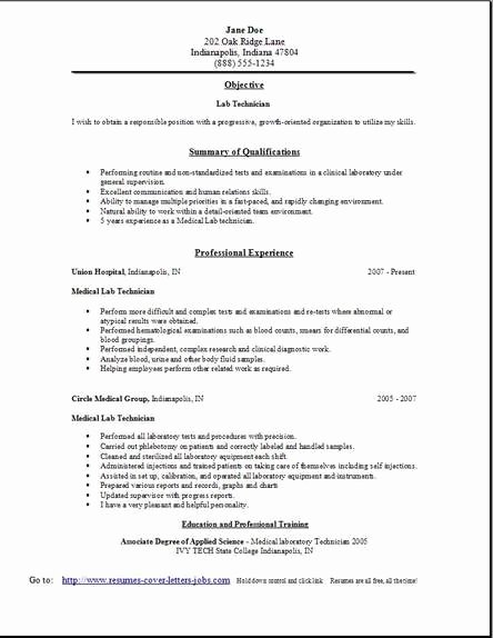 Lab Technician Resume Occupational Examples Samples Free