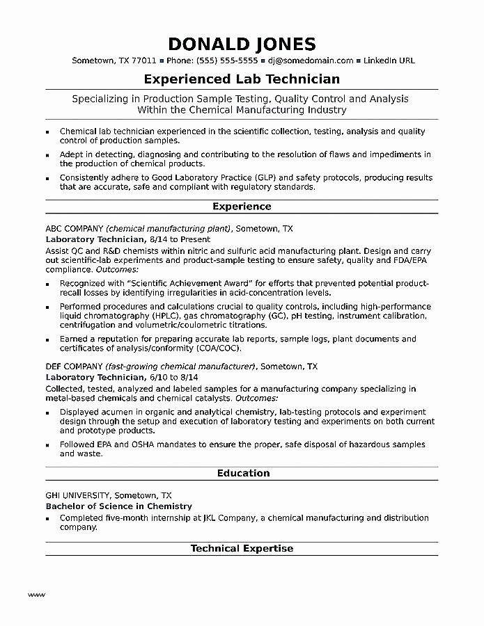 Lab Technician Resume Sample Quality assurance Examples