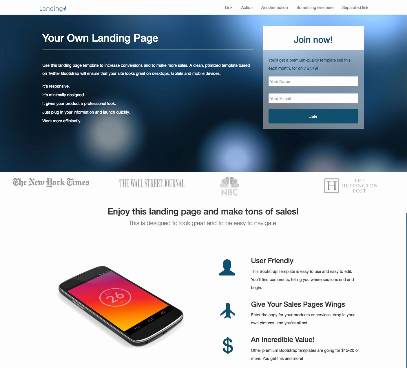 Landing Premium Bootstrap Landing Page Template