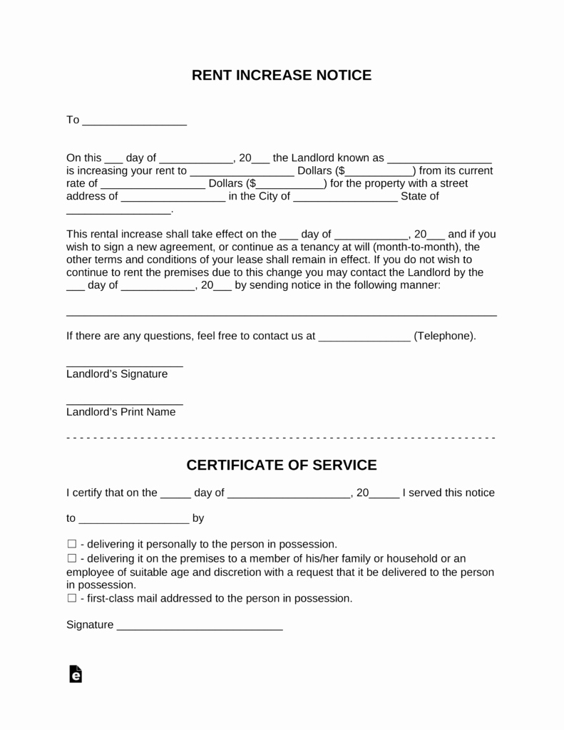 Landlord’s “increasing the Rent” Notice – with Sample