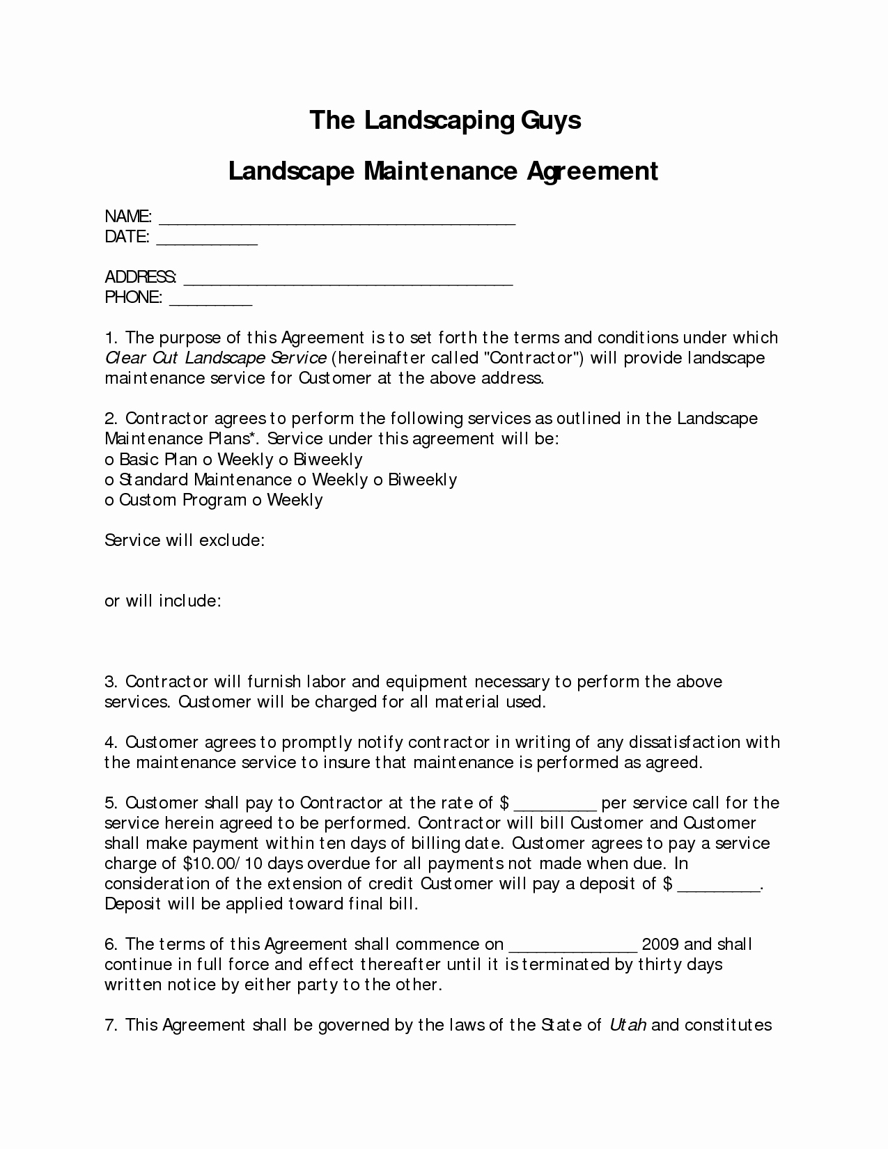Landscaping Contract Sample
