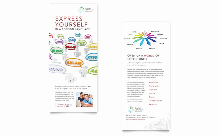 Language Learning Rack Card Template Word &amp; Publisher