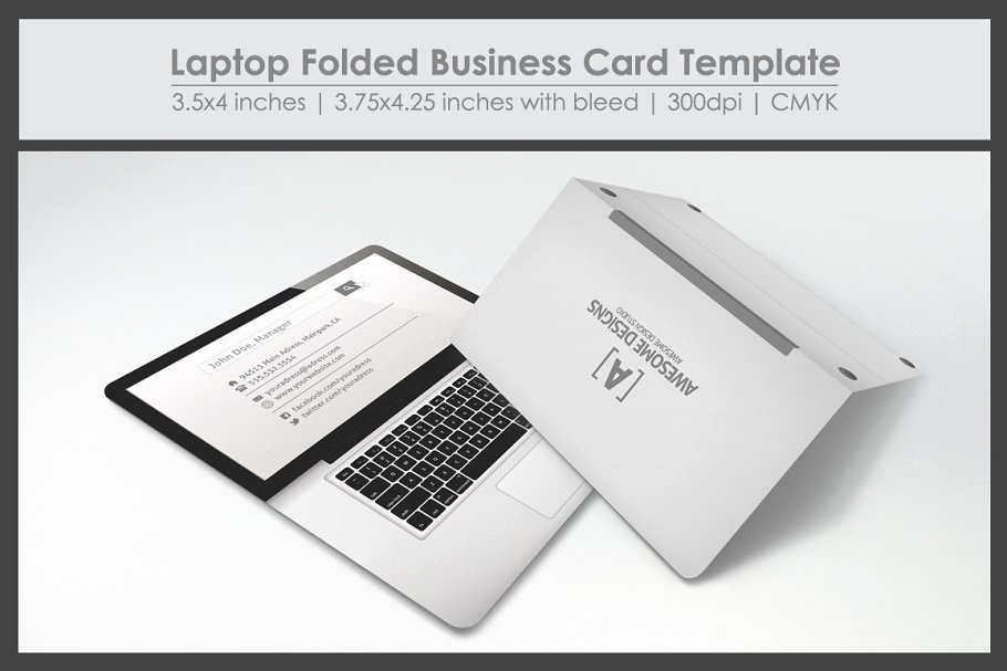 Laptop Folded Business Card Template Business Card