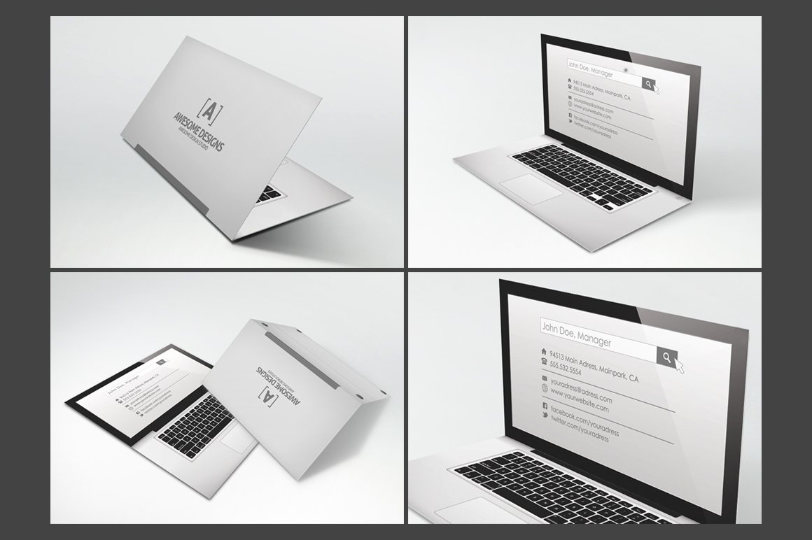Laptop Folded Business Card Template Business Card