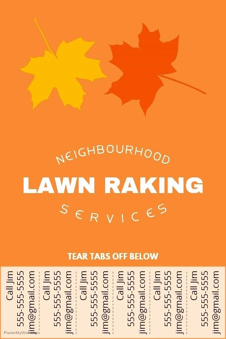 Lawn Raking Poster with Tear Off Tabs Template