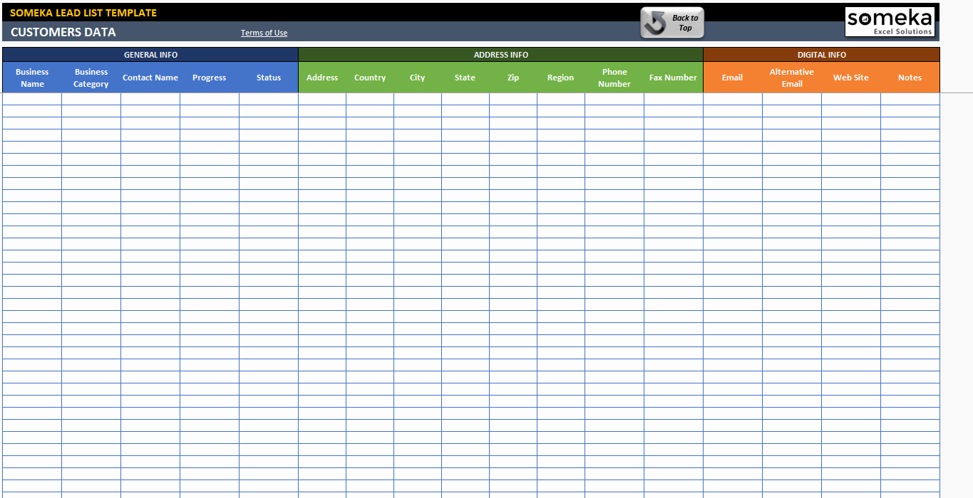 Lead List Excel Template for Small Business