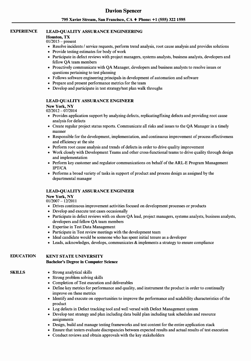 Lead Quality assurance Resume Samples