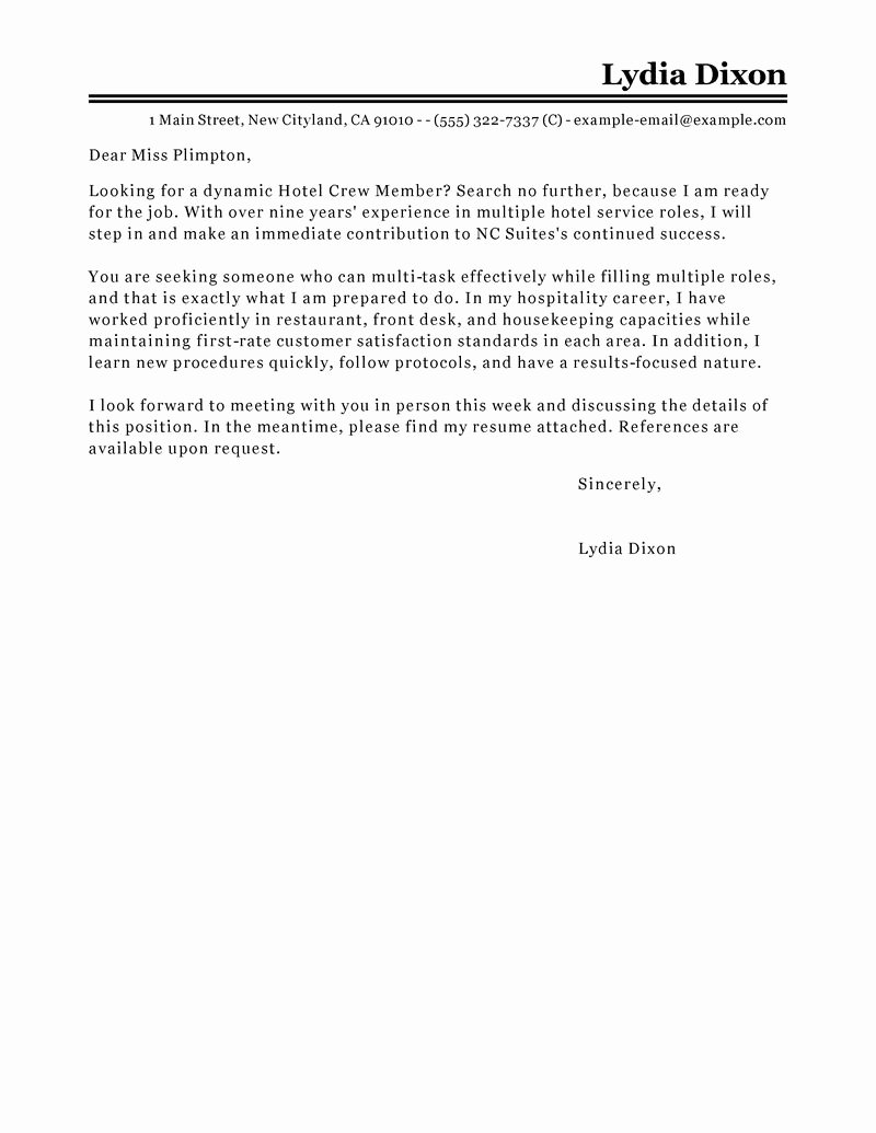 Leading Hotel &amp; Hospitality Cover Letter Examples