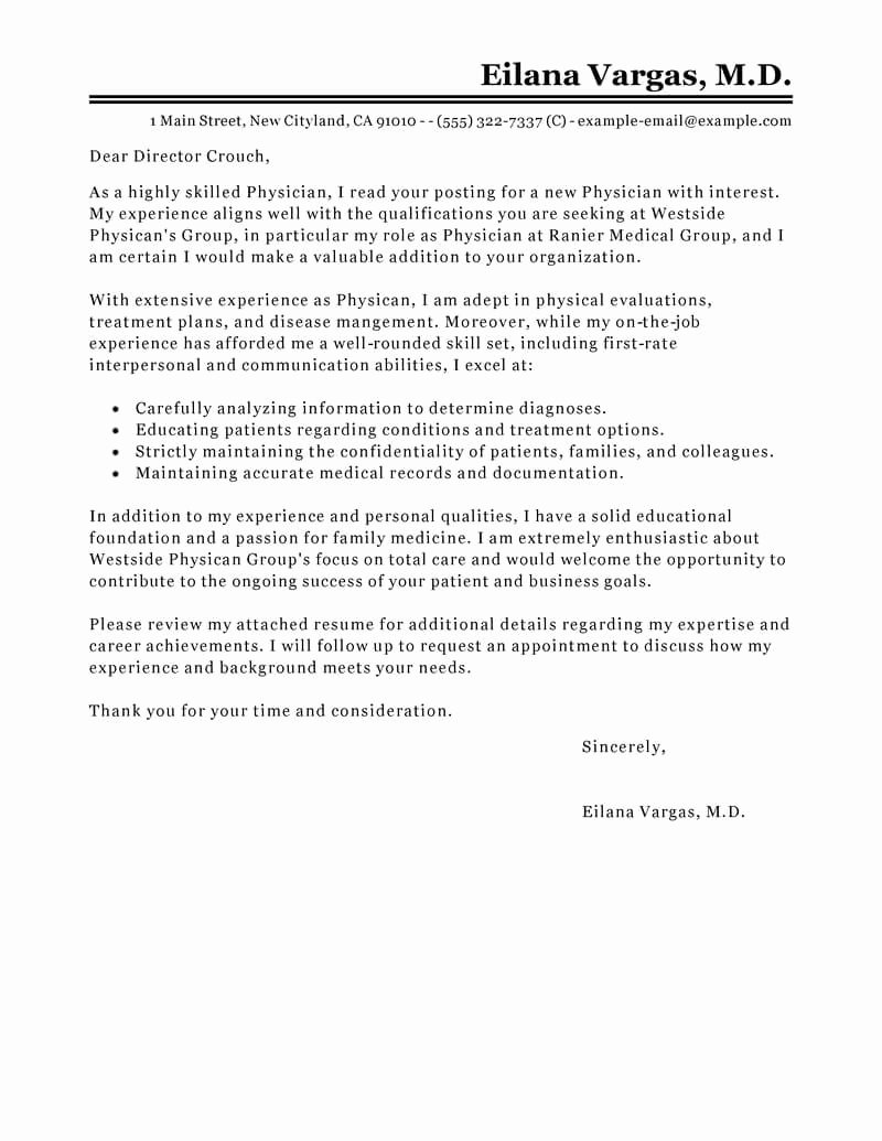 Leading Professional Doctor Cover Letter Examples