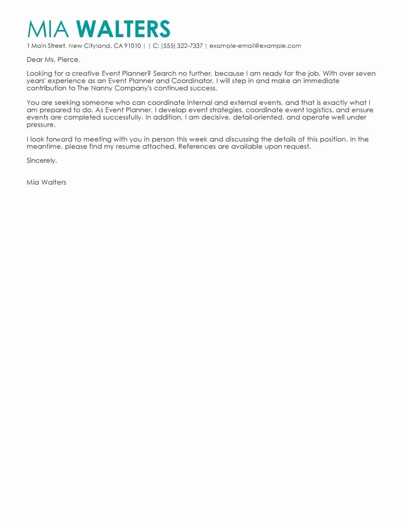 Leading Professional event Planner Cover Letter Examples