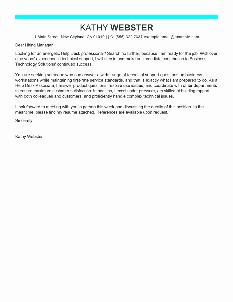Leading Professional Help Desk Cover Letter Examples