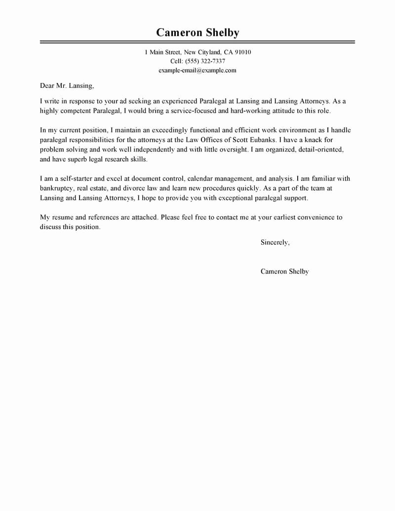Leading Professional Paralegal Cover Letter Examples