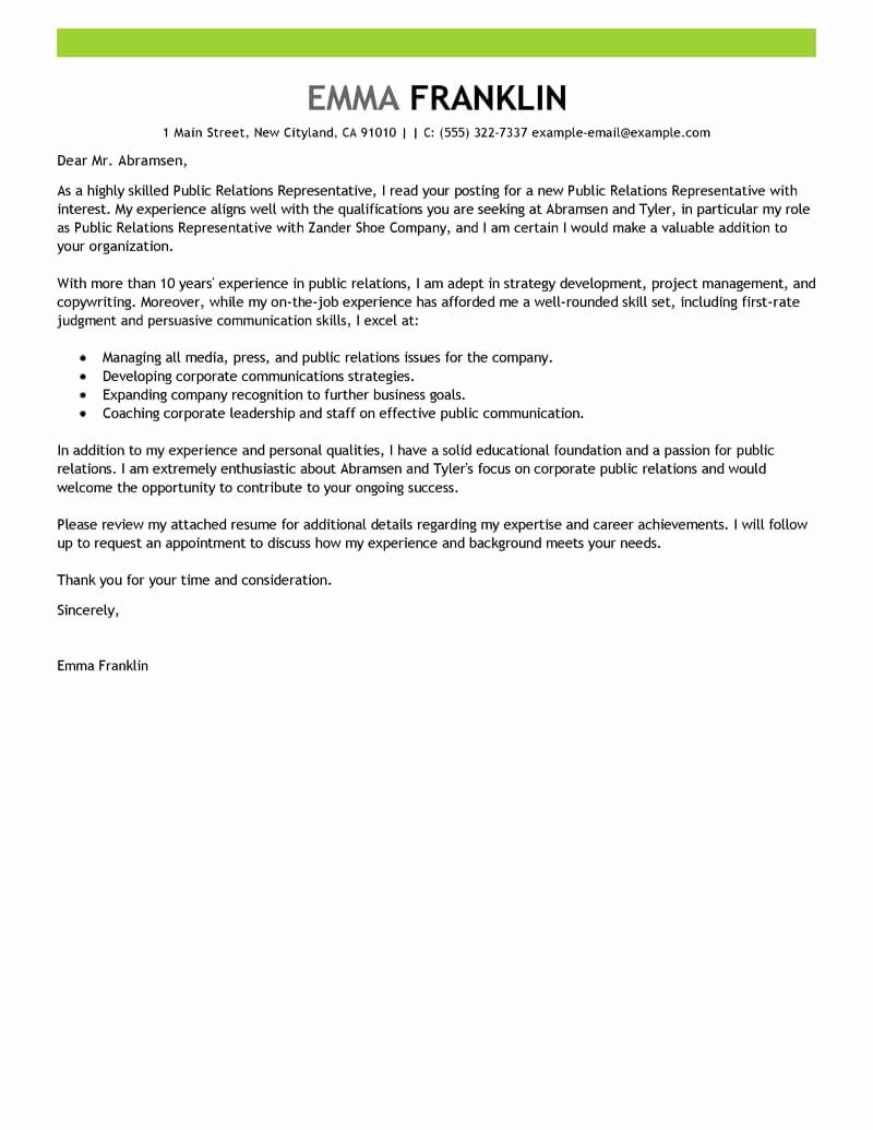 Leading Professional Public Relations Cover Letter
