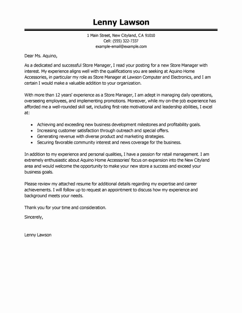 Leading Professional Store Manager Cover Letter Examples