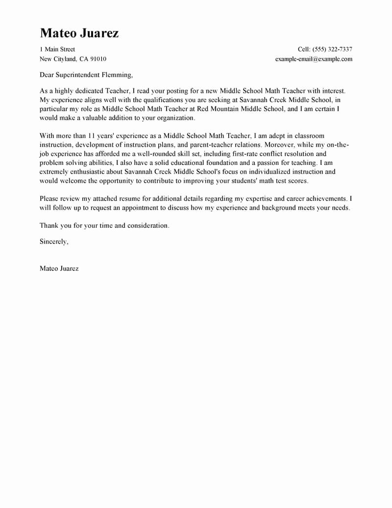 Leading Professional Teacher Cover Letter Examples