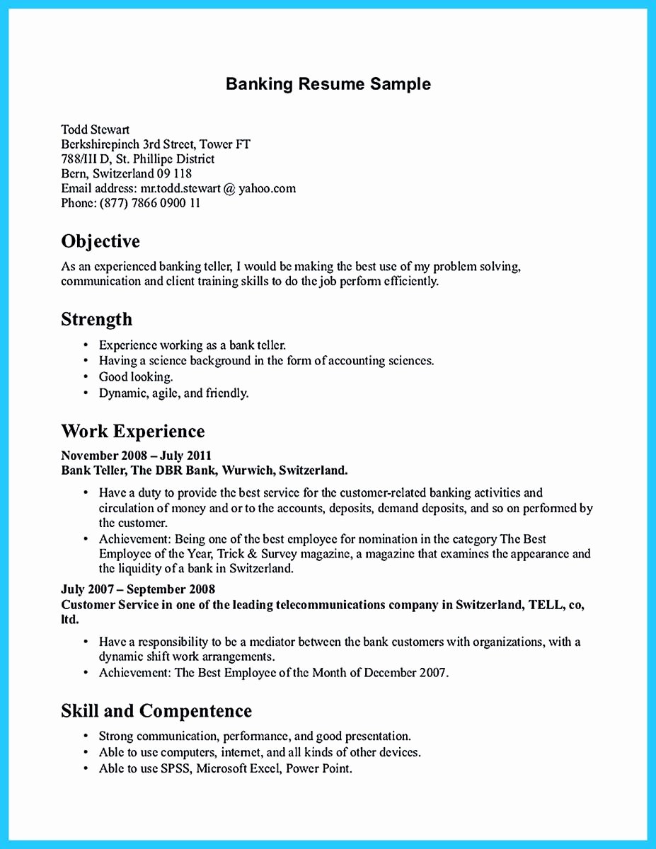 Learning to Write From A Concise Bank Teller Resume Sample