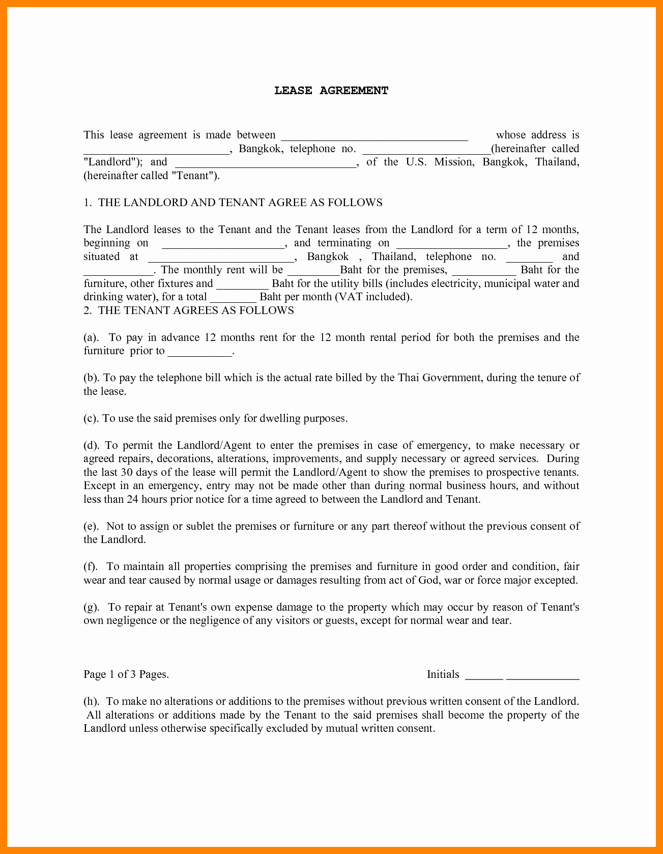 Lease Agreement Template Template Trakore Document Templates