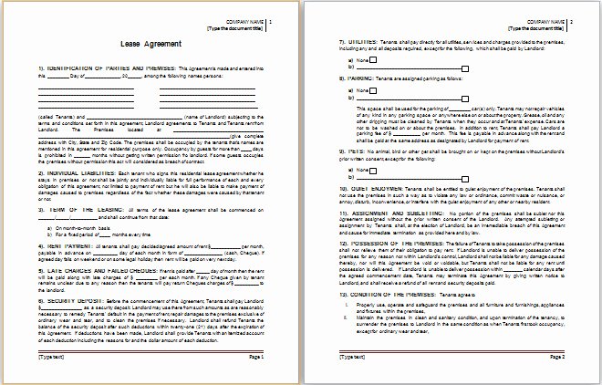 Lease Agreement Template Word Doc Templates Resume