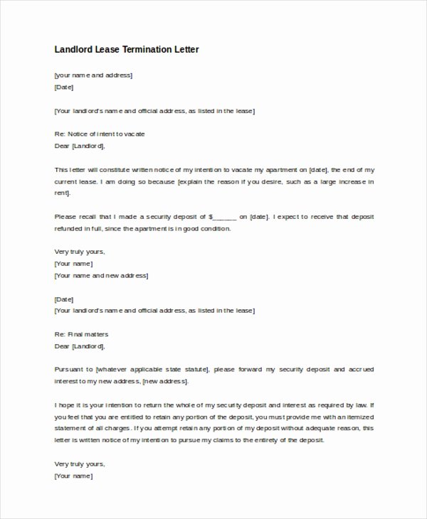 Lease Termination Letter Sample to Landlord 30 Day Lease