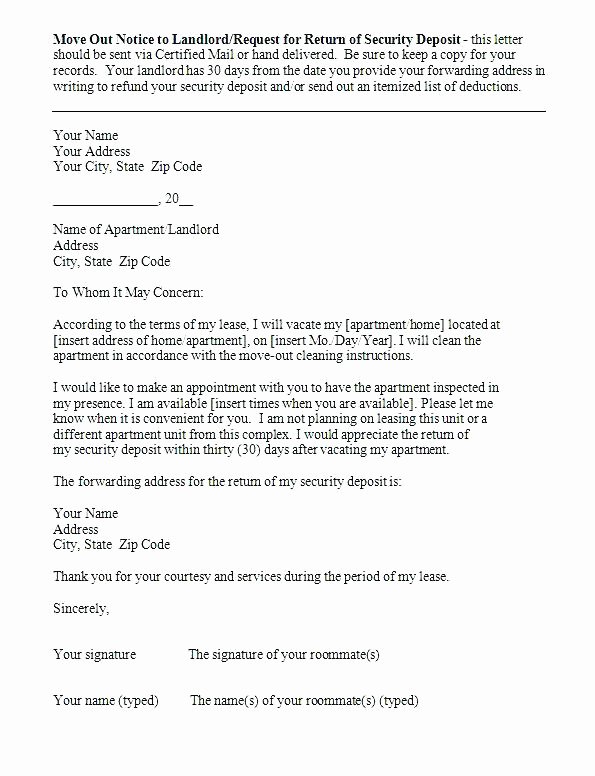 Lease Termination Letter to Tenant Move Out Notice