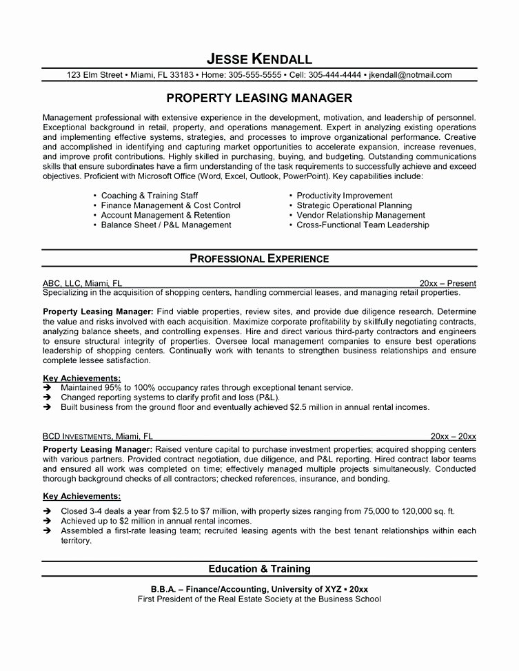 Leasing Manager Resume