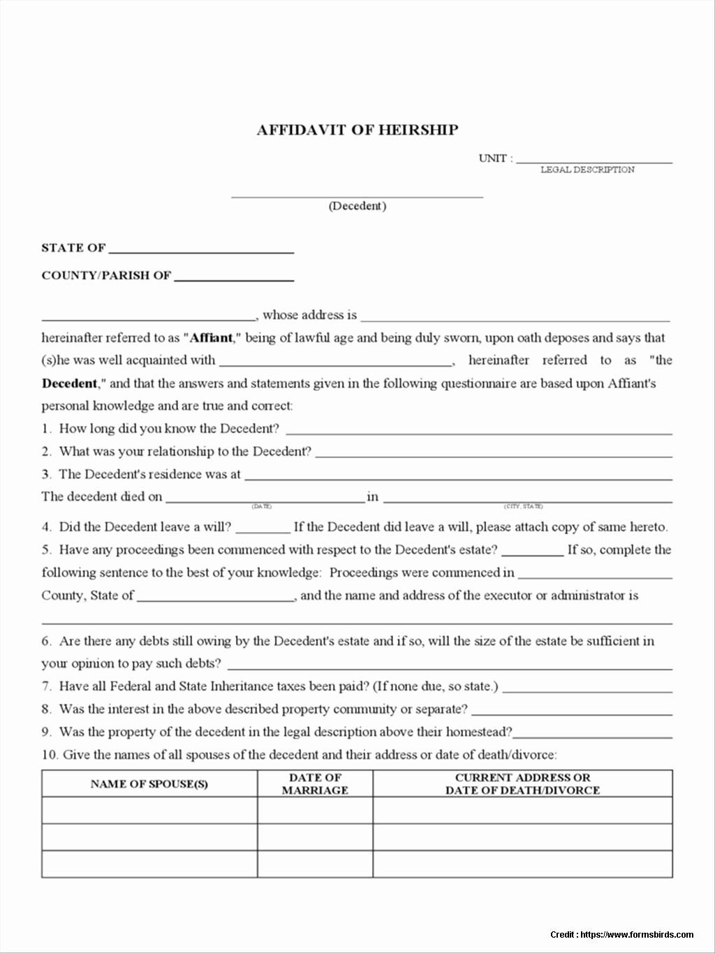 Legal forms Affidavit Heirship form Resume Examples