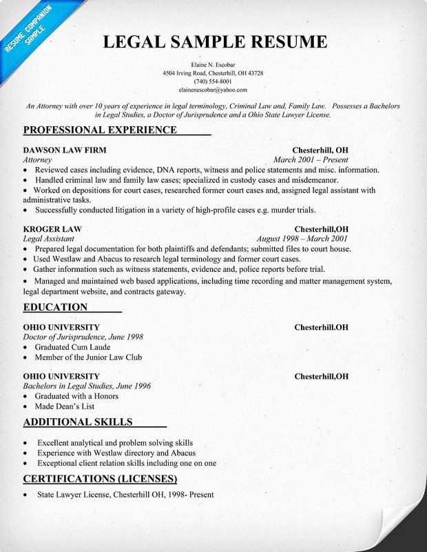 Legal Resume Sample