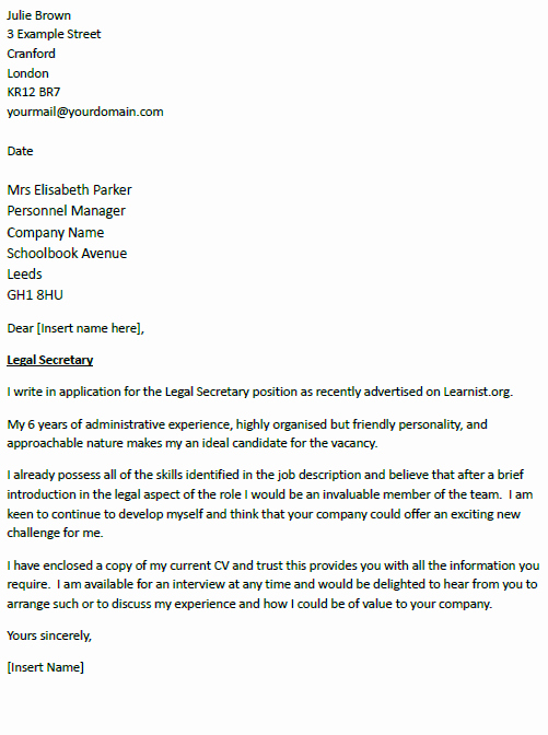 legal secretary cover letter example