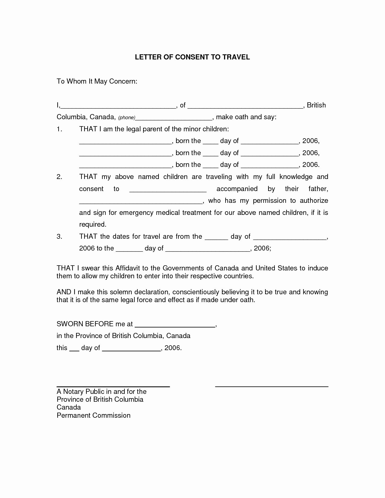 Letter Consent to Travel with E Parent