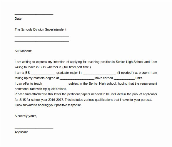 Letter Intent Template for Teaching Position