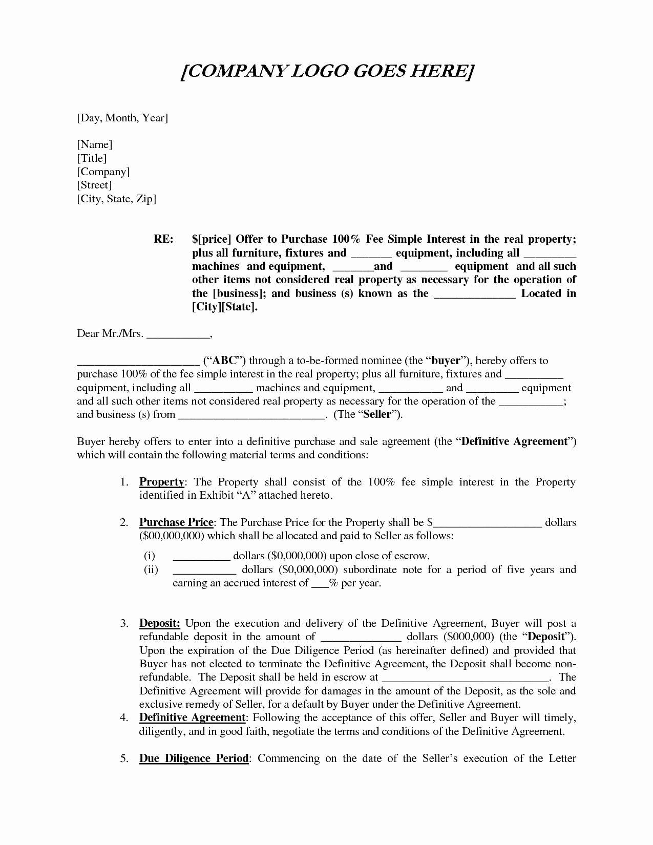 letter of intent to purchase equipment template