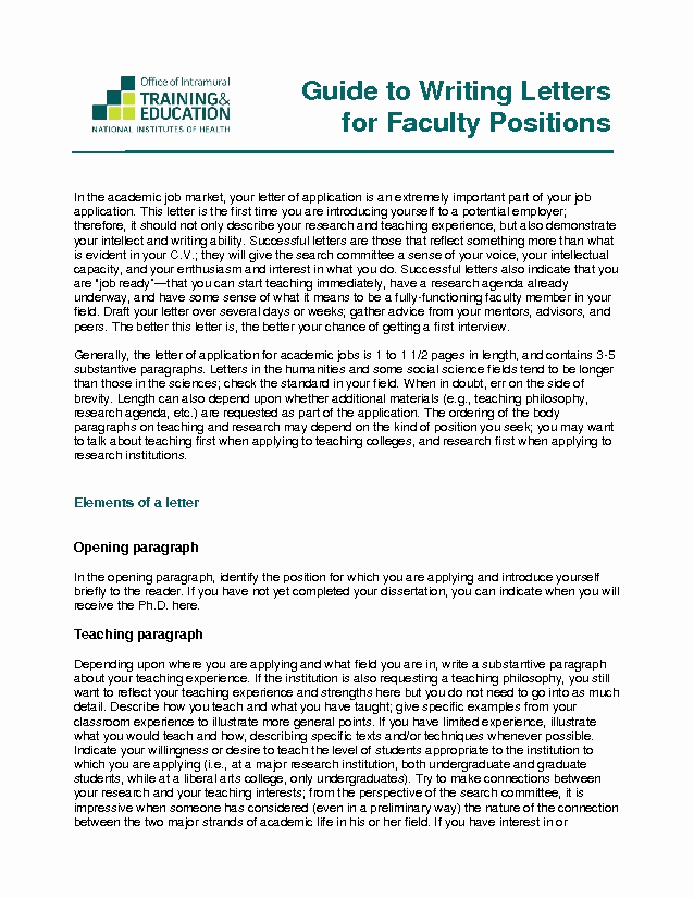 Letter Interest for Faculty Position