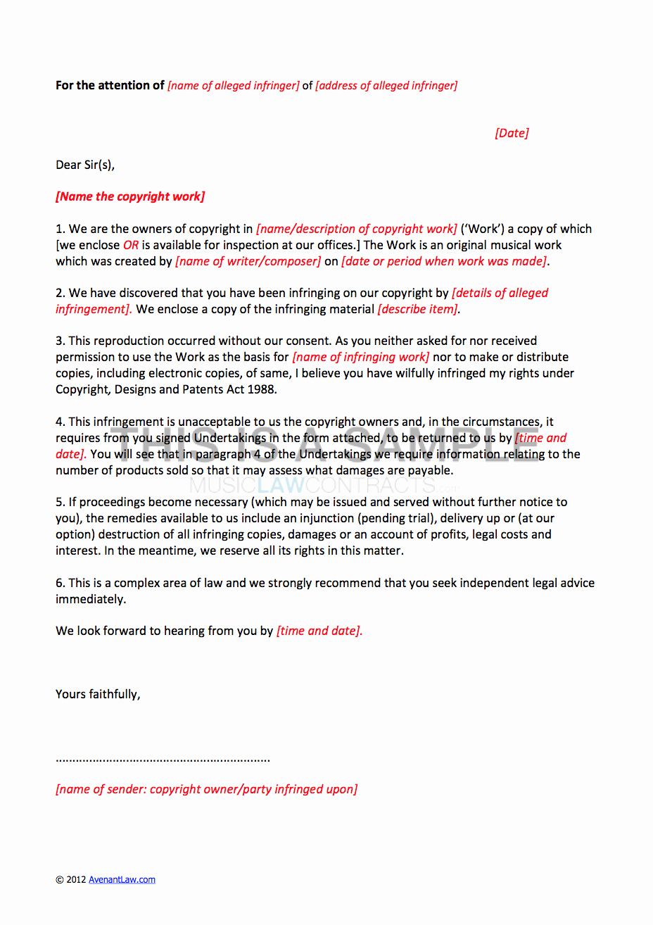 Letter Of Claim Template Copyright Infringement