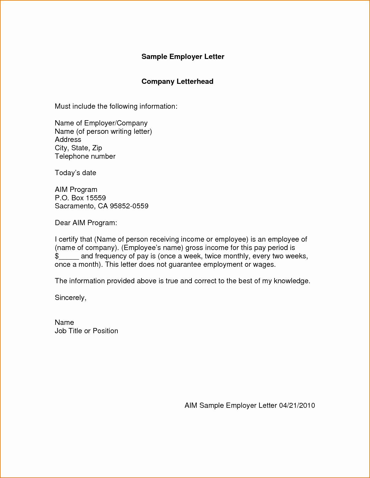 Letter Of Employment Sample Writing A Good Application