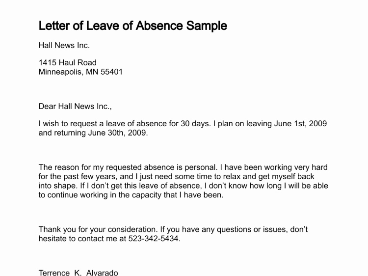 Letter Of Leave Of Absence