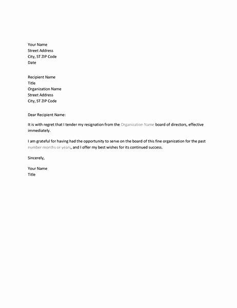Letter Of Resignation From Board