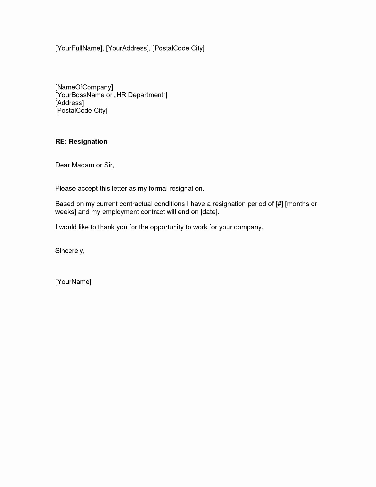 Letter Resignation Template