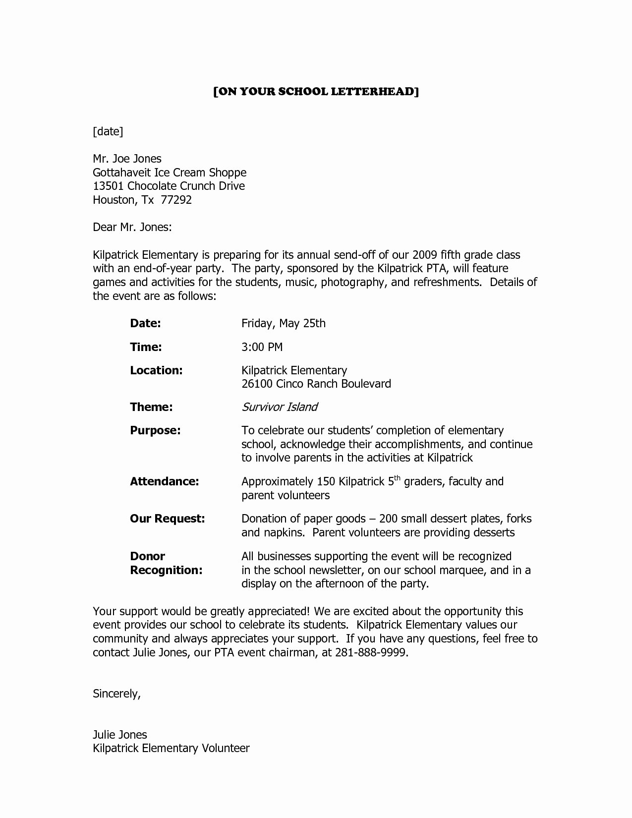 Letter Template asking for Donations