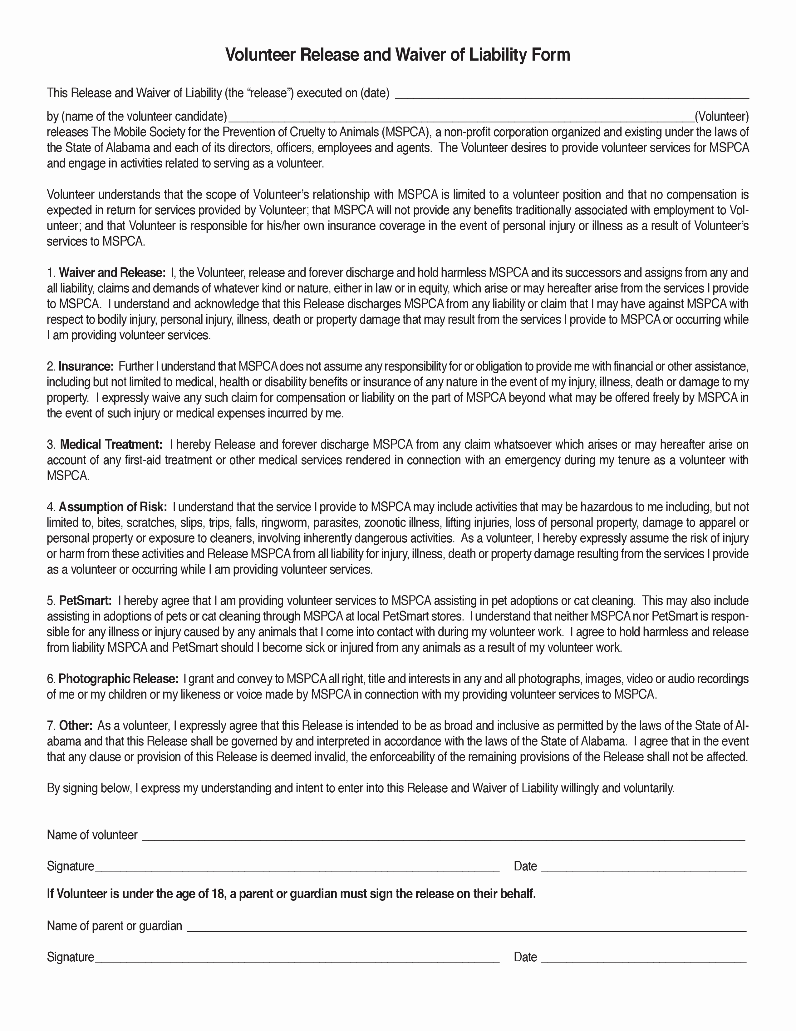 Liability Release form form Trakore Document Templates