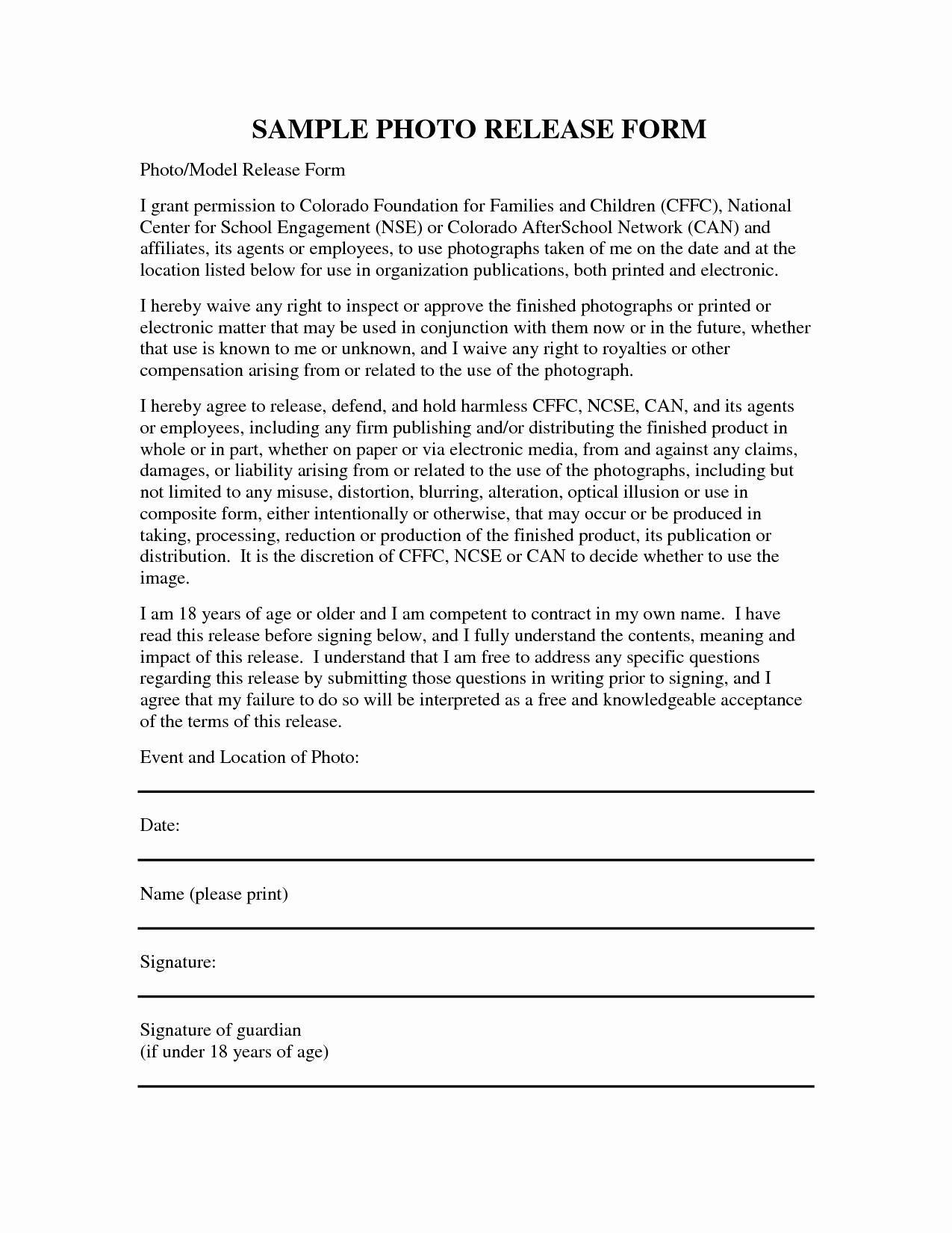 liability release form template