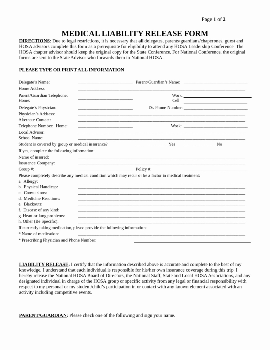 Liability Release form Template