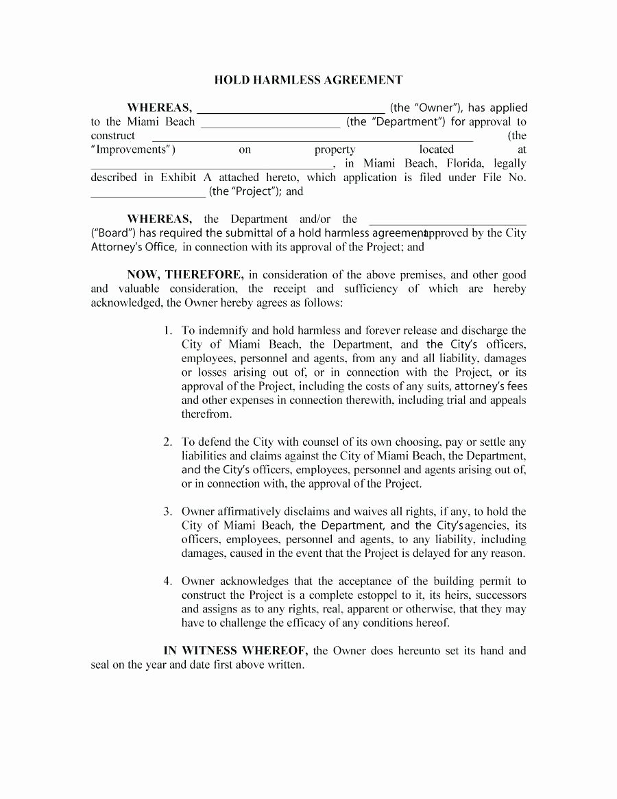 Liability Release Letter Damage Waiver form Property