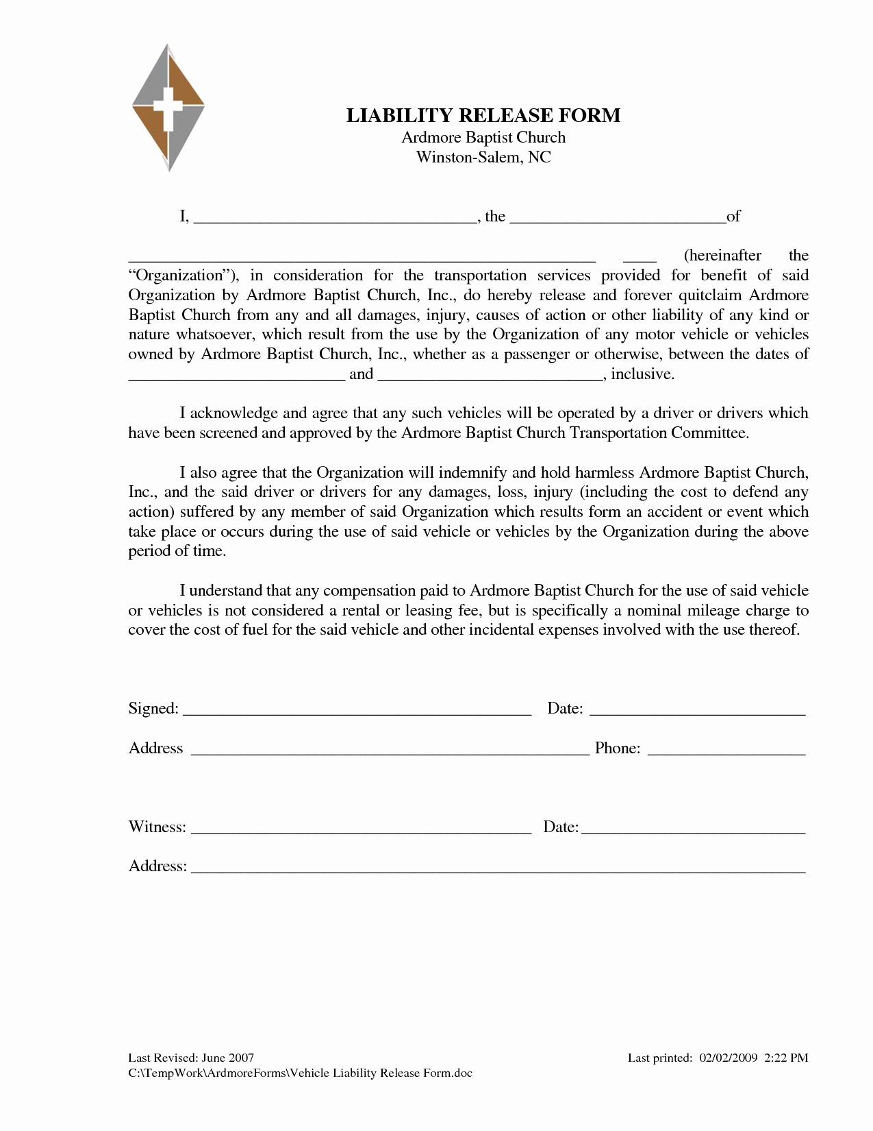 Liability Release Letter Free Printable Documents