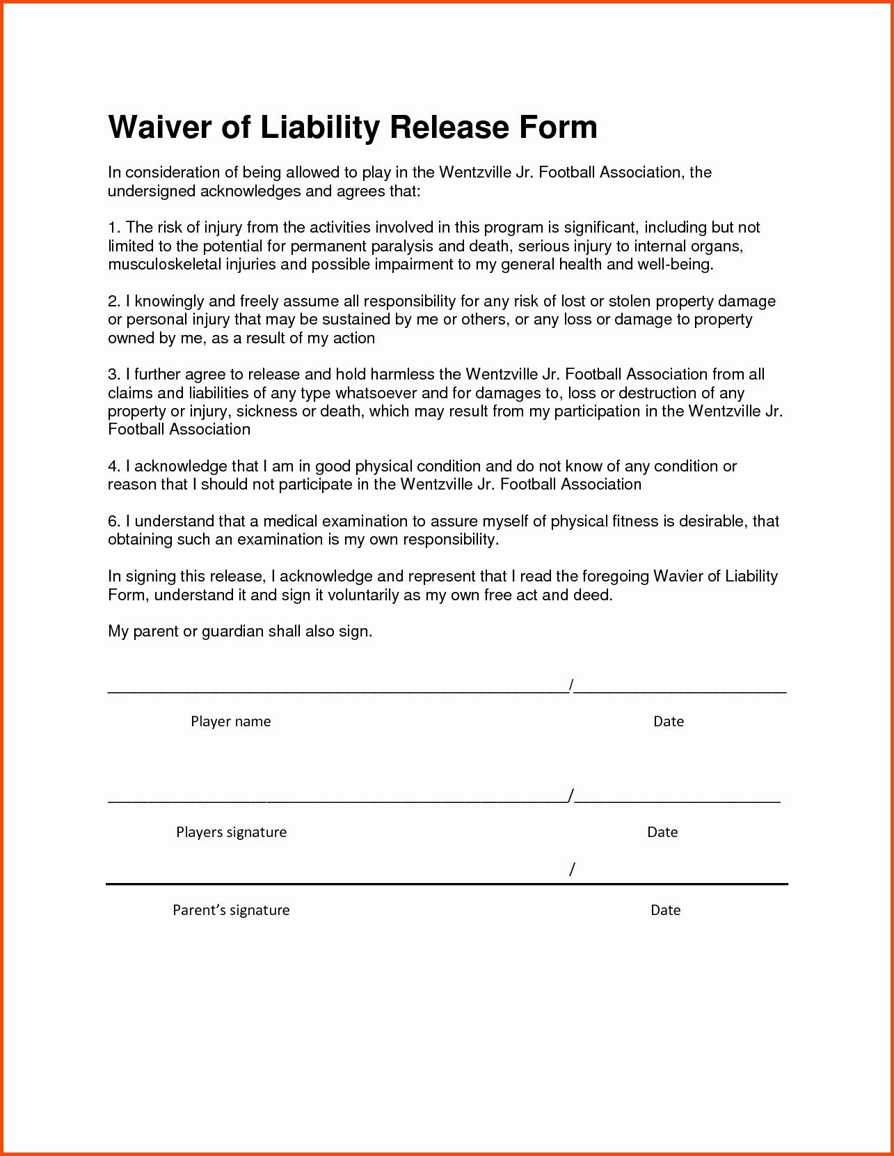 Liability Waiver form form Trakore Document Templates