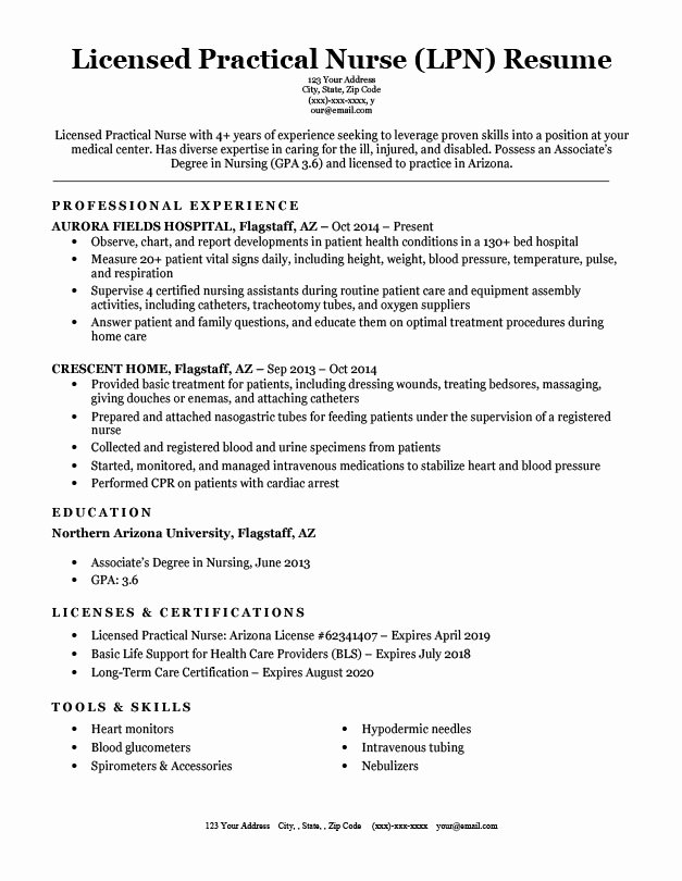 licensed practical nurse lpn resume sample