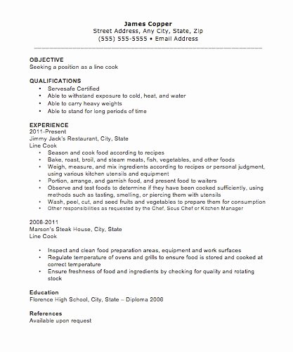 line cook resume