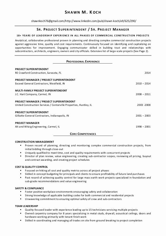 Linkedin Project Manager and Superintendent Resume